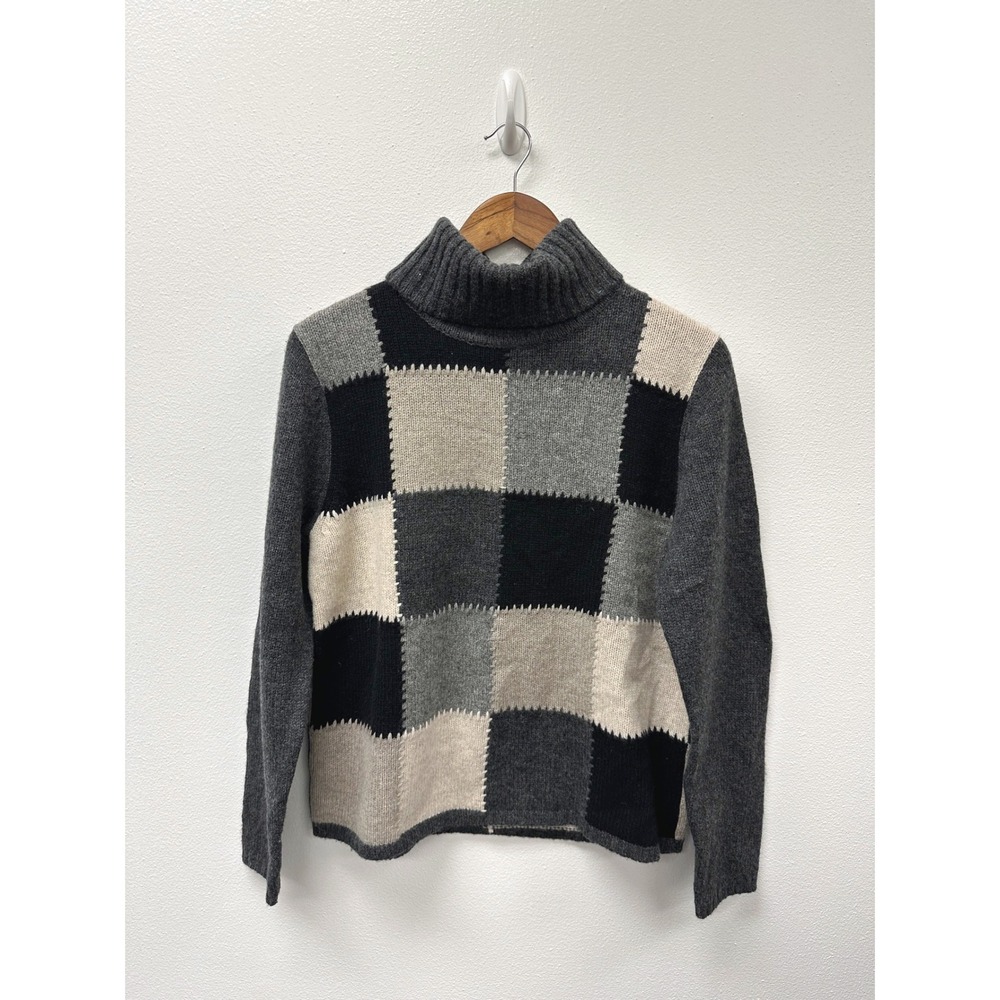 Vintage Eddie Bauer Collectibles Patch Work Lambs Wool Sweater Gray Size‎ M
